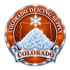 Colorado Deicing Supply badge: snowflake and Colorado outline over a salt pile
